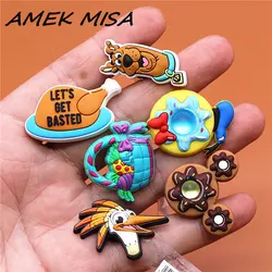 Original PVC Shoe Charms NEW Cartoon Ostrich Hound Roast Chicken Chocolate Shoes Decorations for Kids Party Gifts U199