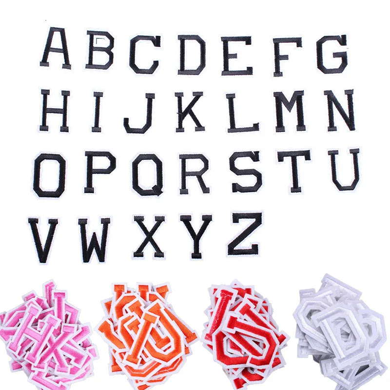 26 Pcs English Letters Patch Alphabet Word Embroidered Iron on Brand Patch for DIY Stripes Motif Appliques Garment Clothes Badge