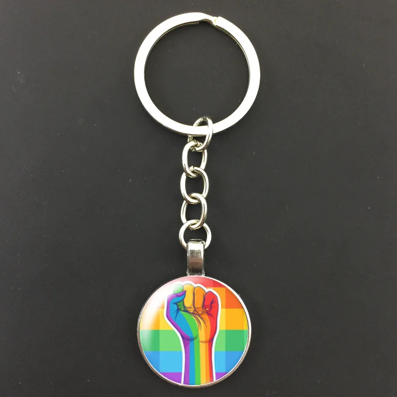 Fashion Love is Love LGBT Rainbow Flag Support and Pride Glass Cabochon Keychain Bag Car Keychain Jewelry Keychain Gift