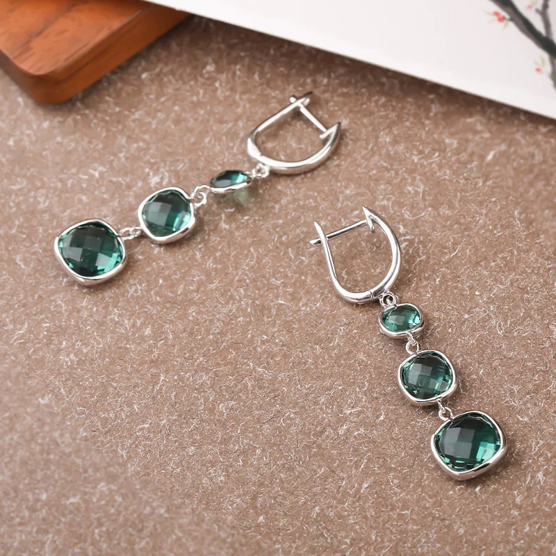 CSJ Green Amethyst Quartz Earring Sterling 925 Silver Gemstone Crystal for Women Wedding Party Birthday Gift Free Ship image 3