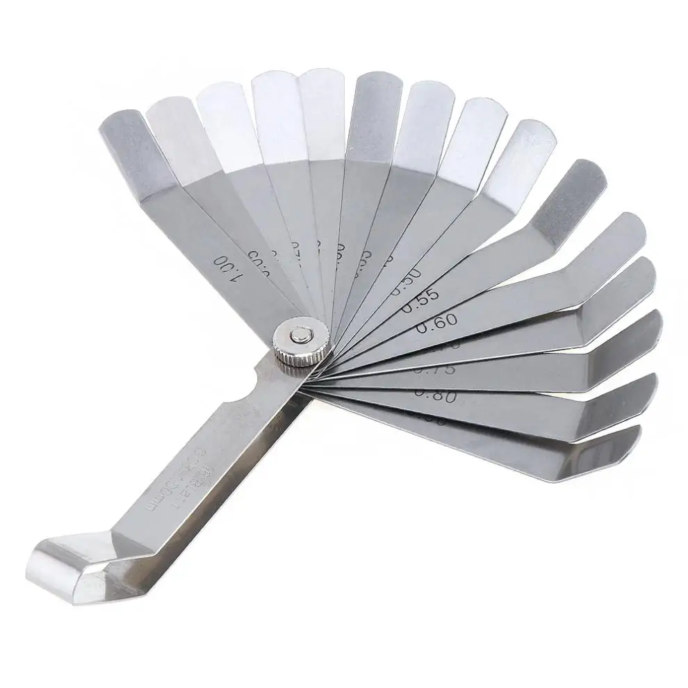 100A16 0.05 - 1mm Thickness Curved Stainless Steel Metric Filler Feeler Gauge with 16pcs Blades for Woodworking Measurement