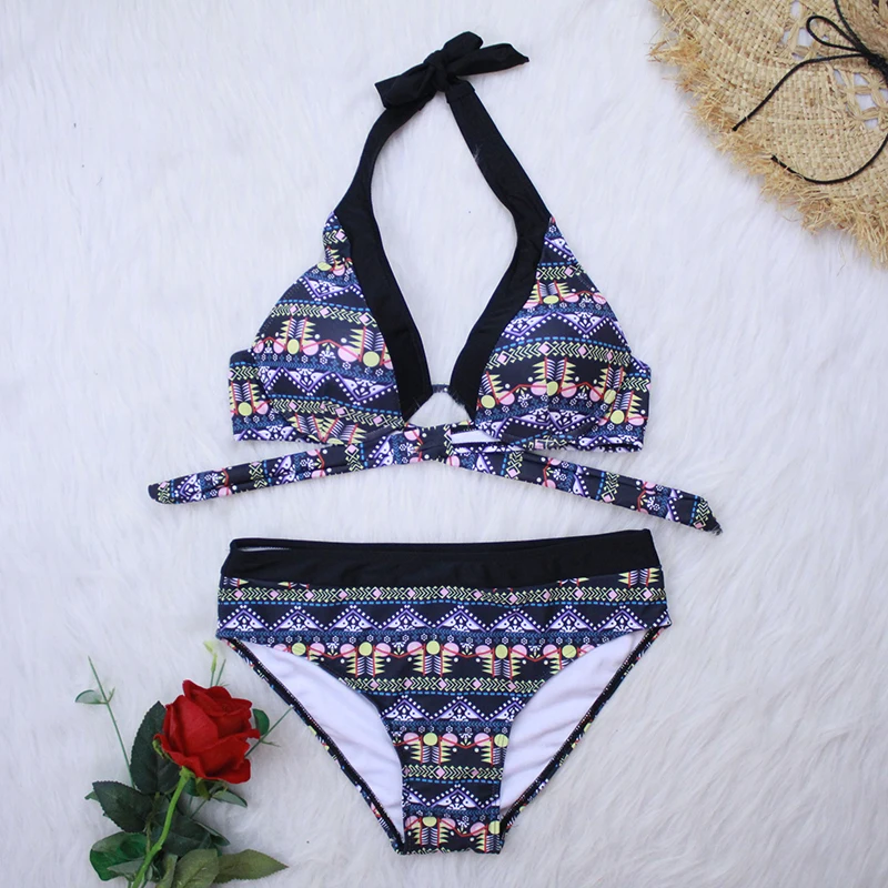 Tengweng Sexy Bedrukt Halter Bikini Damesbadkleding 2024 Damesbadpak Tweedelig Bikiniset Badpak