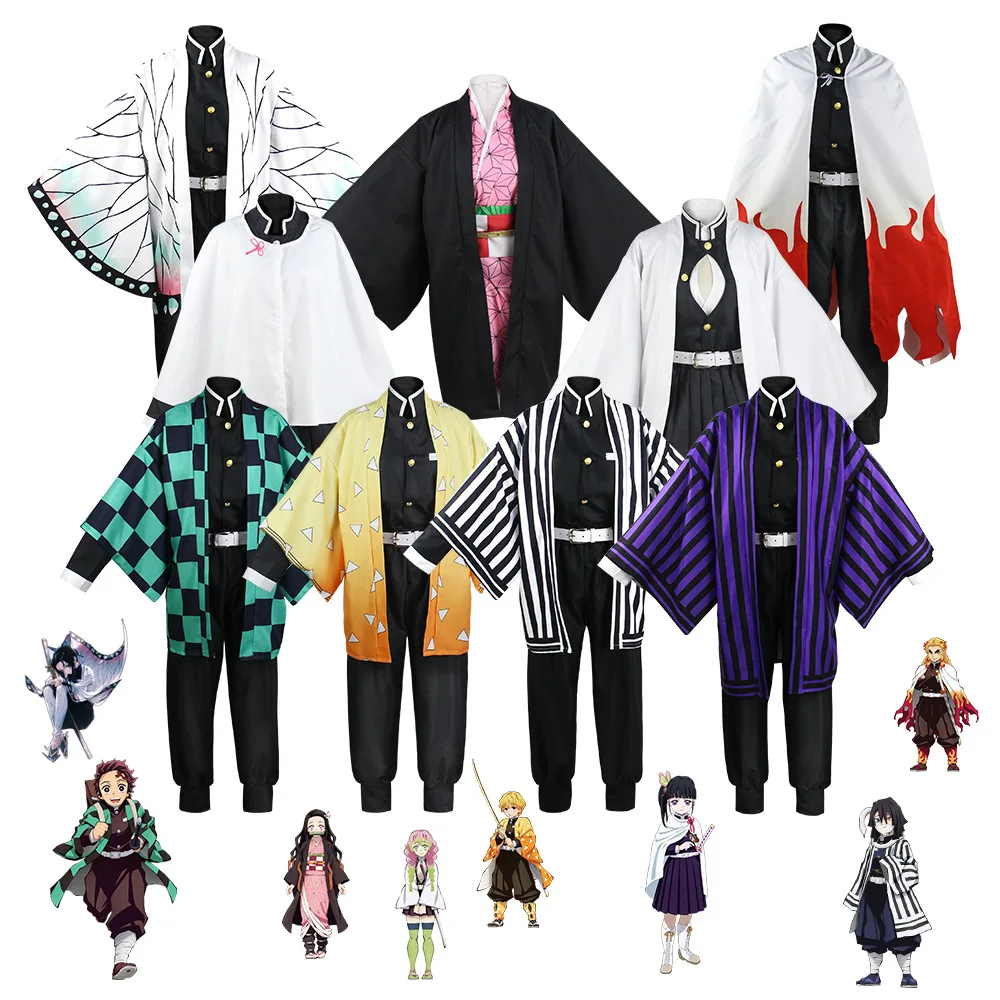 

Anime Demon Slayer Cosplay Tanjiro Nezuko Zenitsu Shinobu Rengoku Kanroji Mitsuri Costume Kimetsu No Yaiba Adult Kids Kimono Set