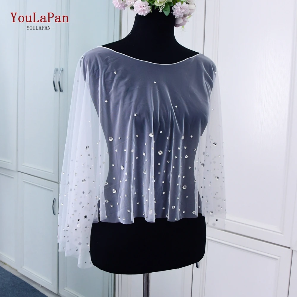 YouLaPan-Chaqueta de diamante ostentoso G43 para mujer, chal de boda, capa de boda para la novia, cubierta transparente, capa DIY