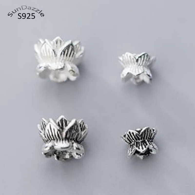 2pcs Real Solid 925 Sterling Silver Double Side Flower Bead Caps Necklace Bracelet Connector for DIY Jewelry Making Findings