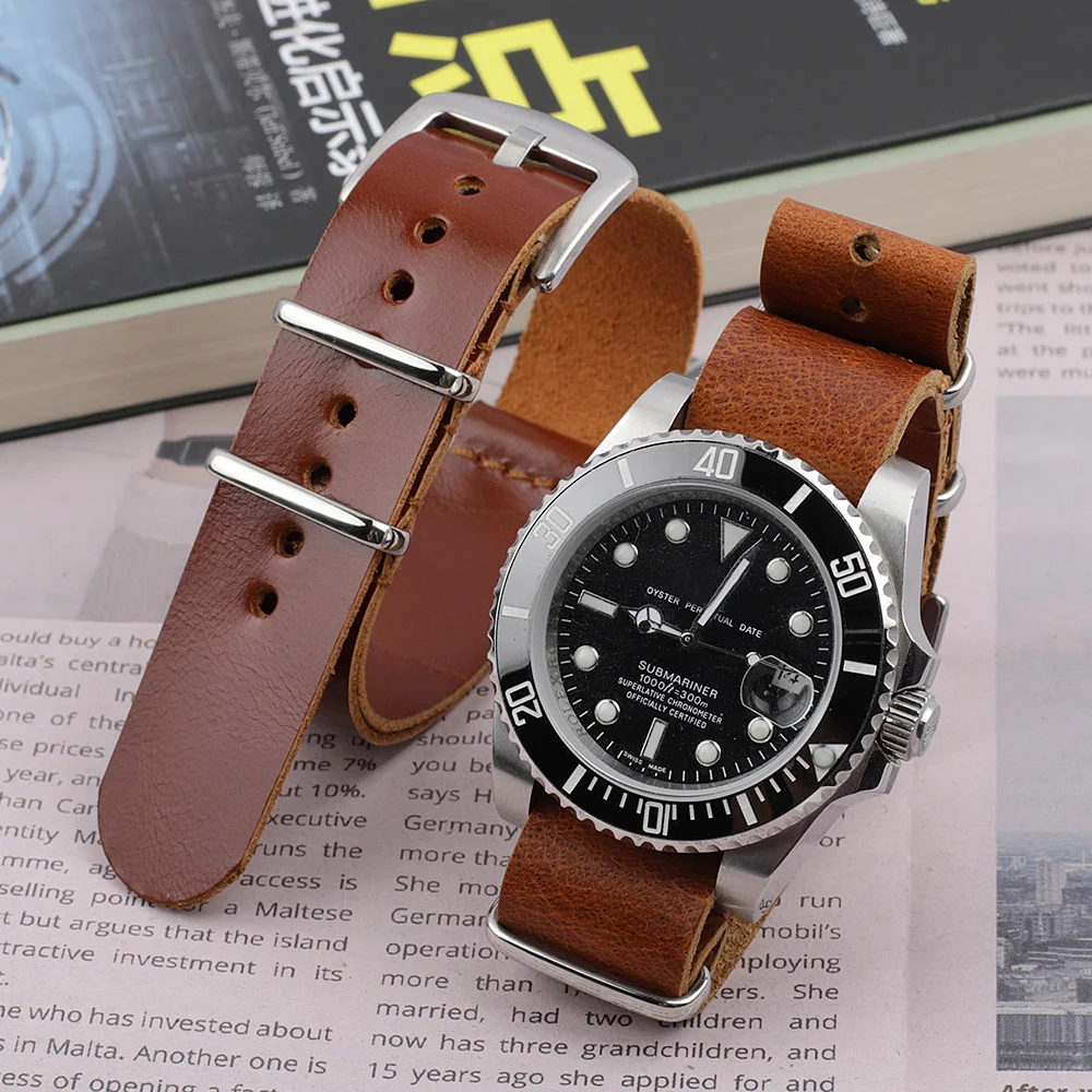 Genuine Leather Watch Strap 18mm 20mm 22mm 24mm Watch Band Burst Crack Men Wristband Bracelet Replacement Watch Accessories