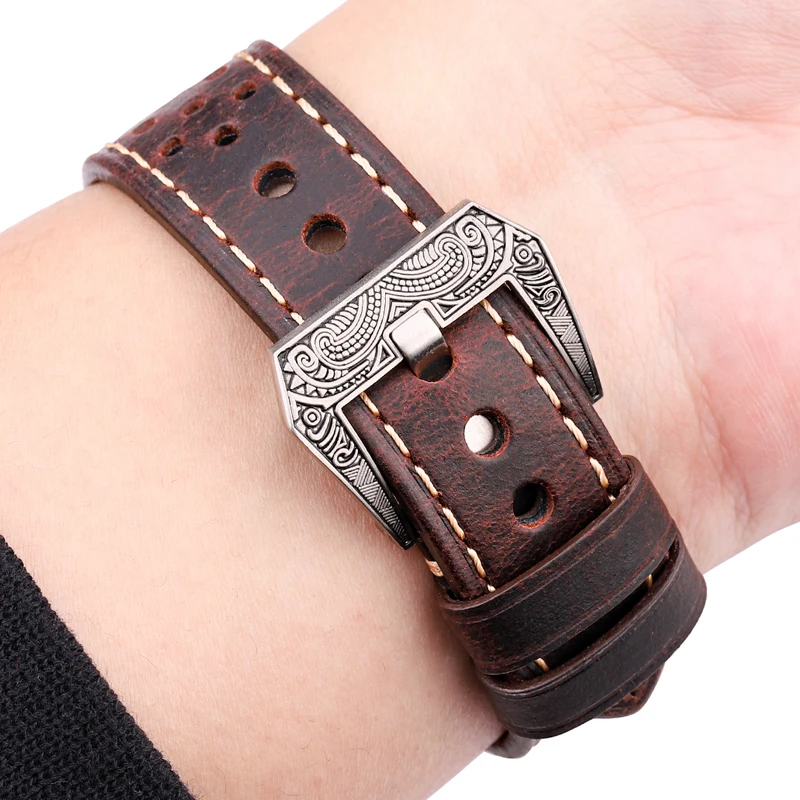 Vintage Cow Leather Watchband 20mm 22mm Genuine Leather Strap For Amazfit Gtr Huawei Watch Belt Wrist Bracelet Brown Black - Image 5