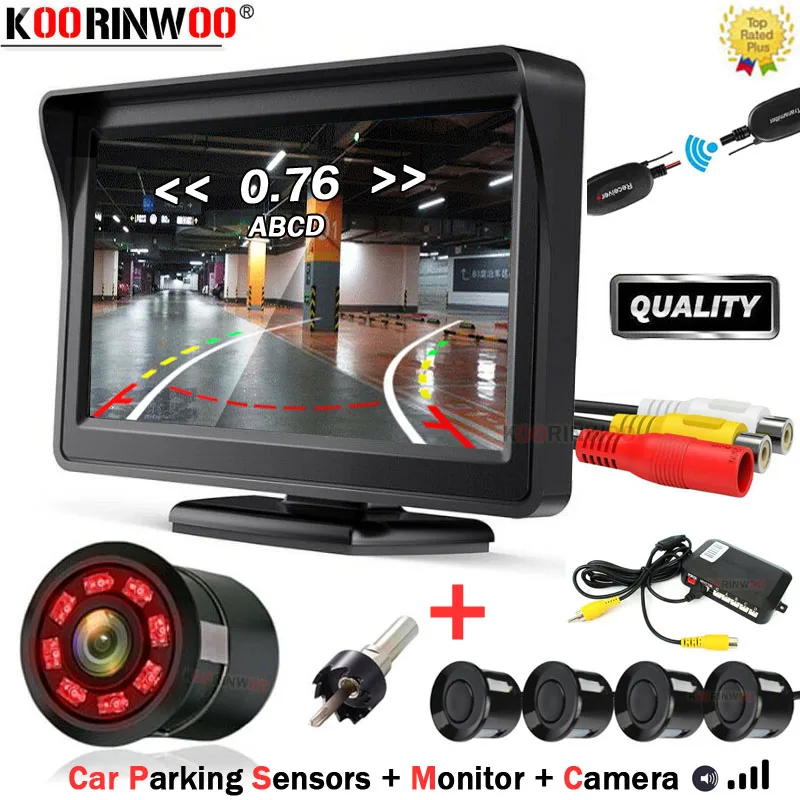 Koorinwoo Parking Sensors For Cars Anti Radar Front And Rear Parking Sensors Security System With Track Camera Monitor Rear View