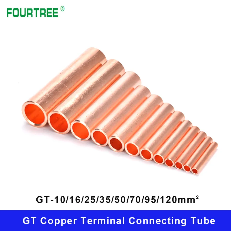 GT Copper Wire Cable Hole Passing Connecting Sleeve Tube Ferrule Lug Connector Crimp Terminal GT-10/16/25/35/50/70/95/120mm2