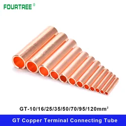 GT Copper Wire Cable Hole Passing Connecting Sleeve Tube Ferrule Lug Connector Crimp Terminal GT-10/16/25/35/50/70/95/120mm2