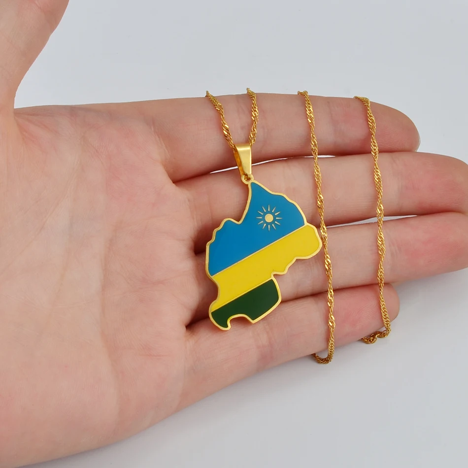 Anniyo Rwanda Map Flag Pendant Necklace Rwandans African Jewelry #234321