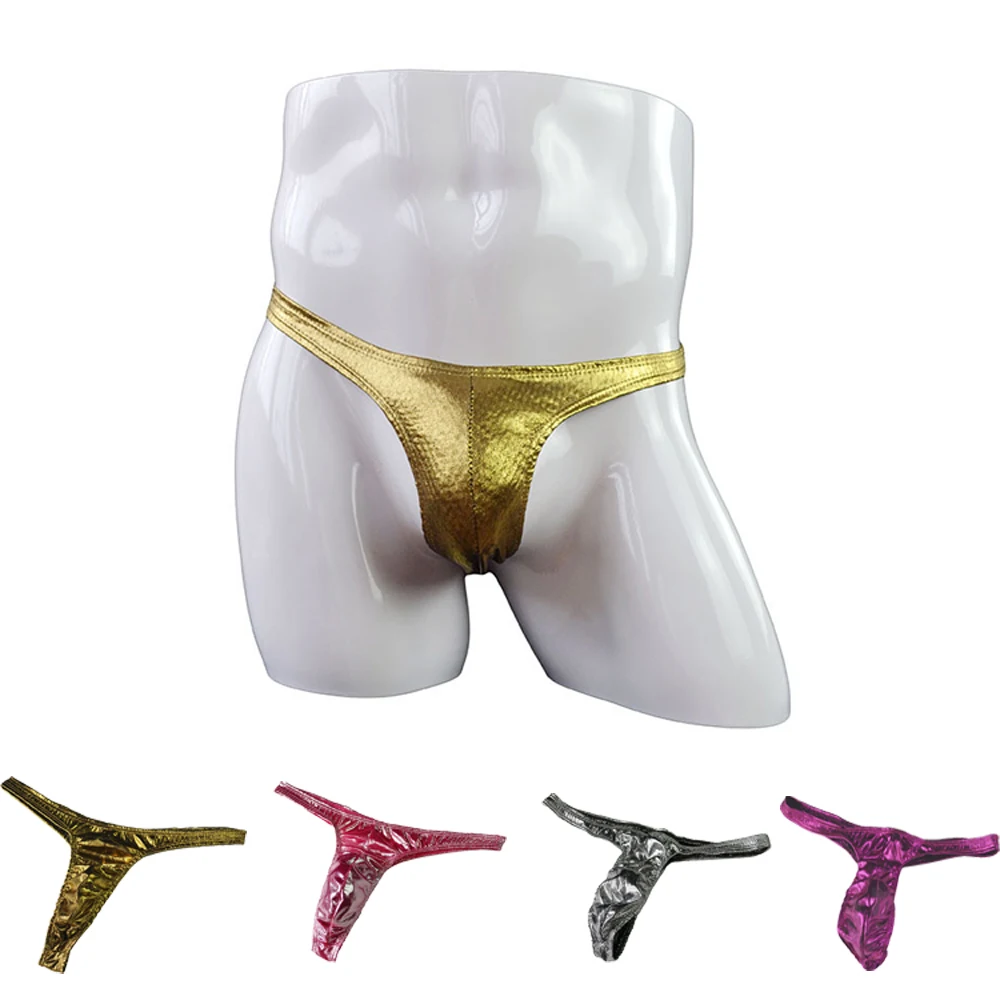 Sexy Low-Waist Male Panties  Slide Men Colorful Coating Thong G-String Gold Silver Pink Purple JZH066t