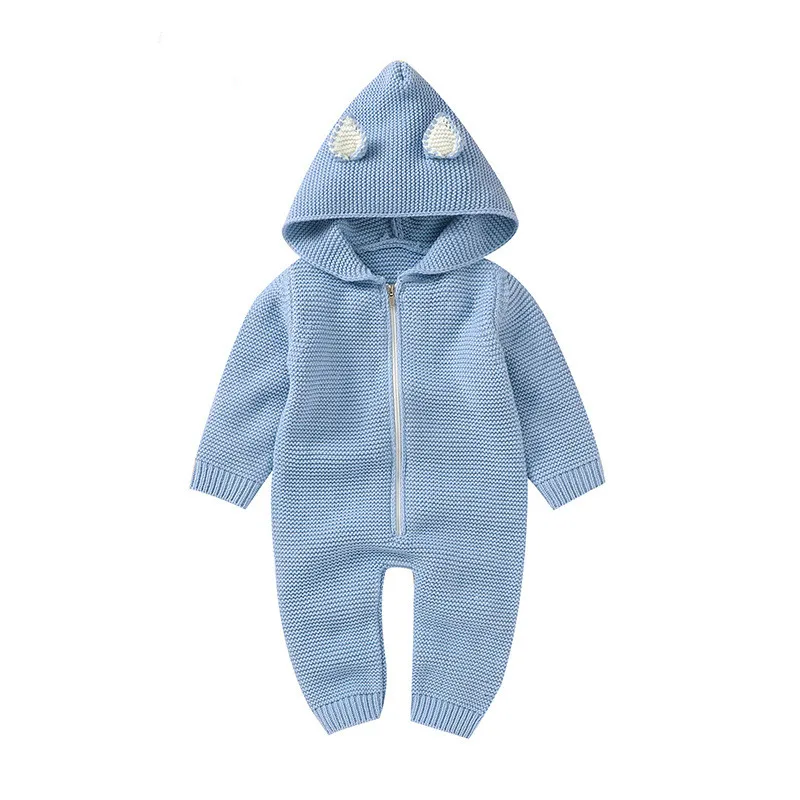 New Infant Baby Rompers Winter Clothes Newborn Baby Boy Girl Knitted Sweater Jumpsuit Hooded Kid Toddler Outerwear
