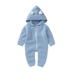 New  Infant Baby Rompers Winter Clothes Newborn Baby Boy Girl Knitted Sweater Jumpsuit Hooded Kid Toddler Outerwear