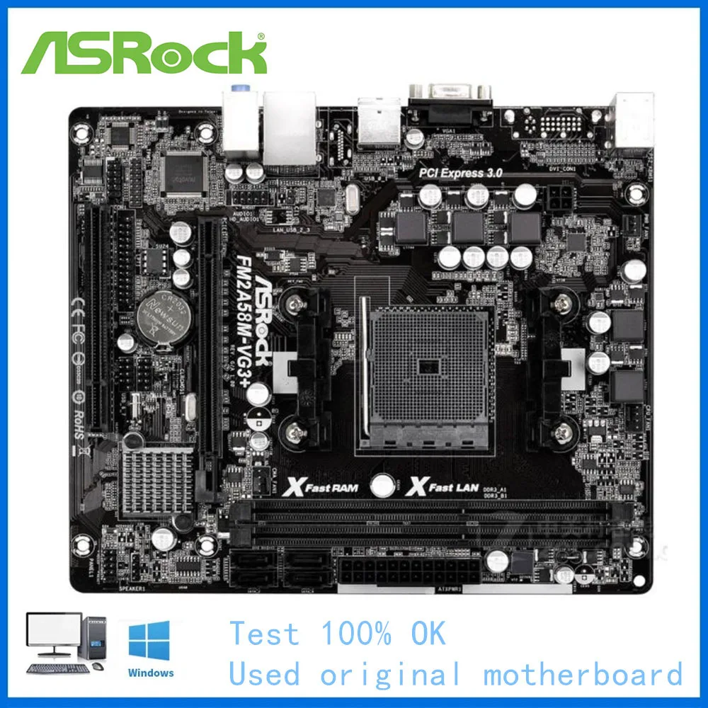 For ASRock FM2A58M-VG3+ Computer USB2.0 SATA II Motherboard FM2 APU CPU  DDR3 For AMD A58M A58 Desktop Mainboard Used