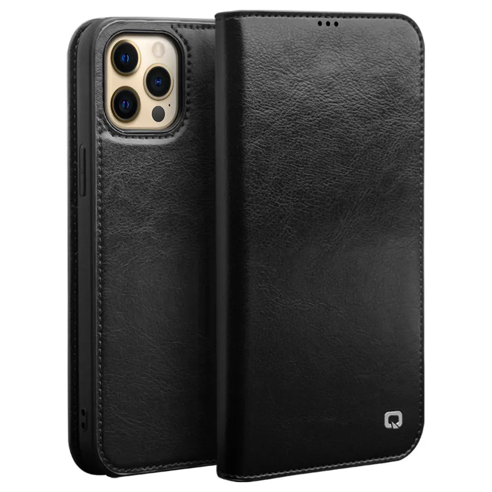QIALINO Luxury Ultra Slim Handmade Case for iPhone 13 Pro Max Genuine Leather Wallet Card Slot Bag Flip Cover for iPhone 13 mini