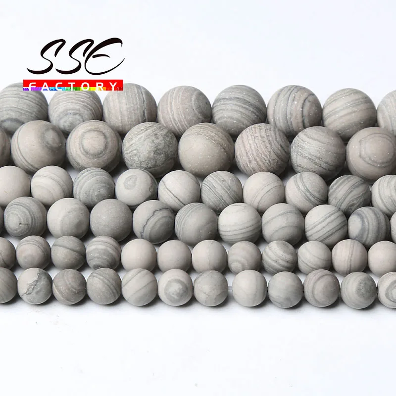 Natural Gray Striped Jaspers Beads Dull Polish Matte Stone Round Loose Beads For Jewelry Making DIY Bracelet Necklace 4-12mm 15