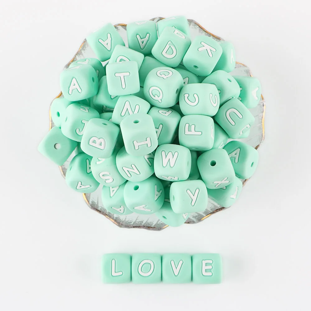 10Pcs English Green Alphabet Silicone Letter Beads 12MM Beads Letters For Jewelry Making DIY Pacifier Chain Accessories