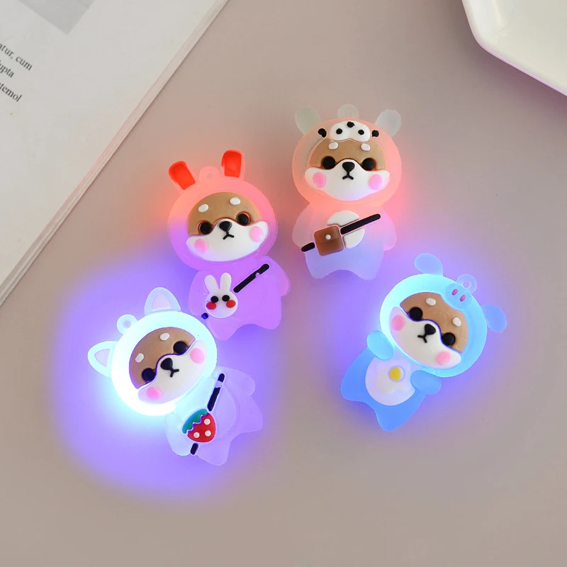 LED Light Glow PVC Cartoon Shiba Inu Crystal Doll Keychain without chain Decor Cute Animals Doll Student School Bag Pendant