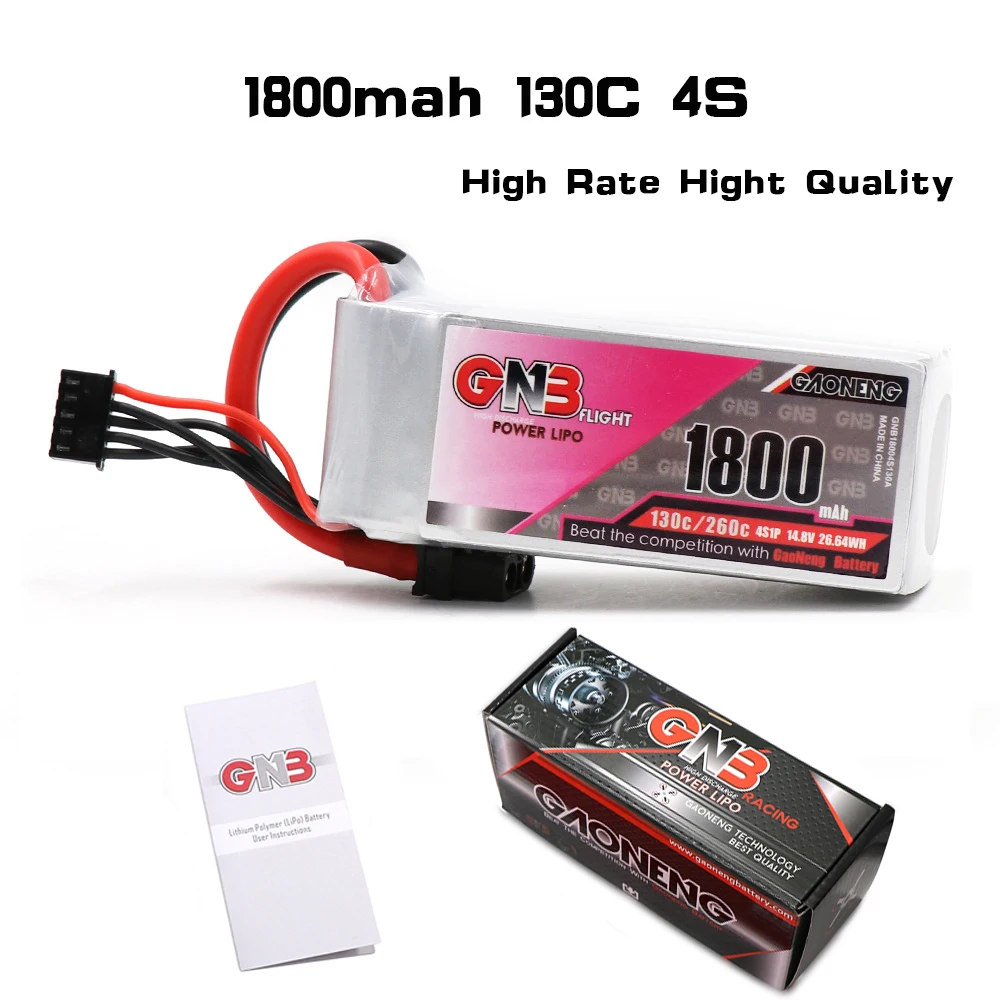 

High Rate RC Car 130C Lipo Battery Gaoneng GNB 14.8V 1800mAh 4S Lipo Battery RC Models Multicopter Racing Drone Car Accessiories