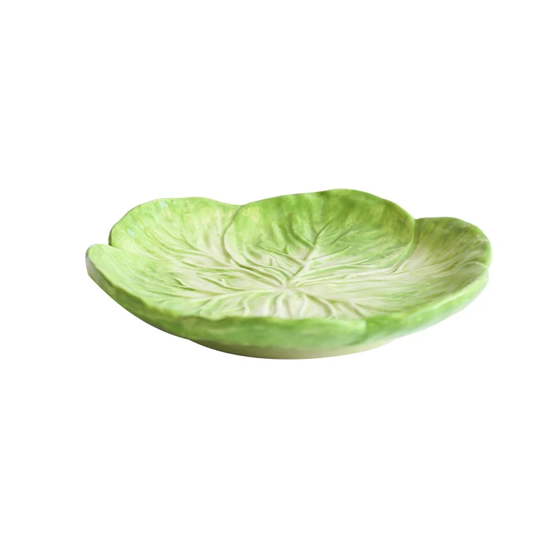 7.5inch Funny Green Cabbage Salad Dinner Plate Flat Ceramic Round Shallow Dessert Dishes Party Sushi Tray Tableware Crockery.