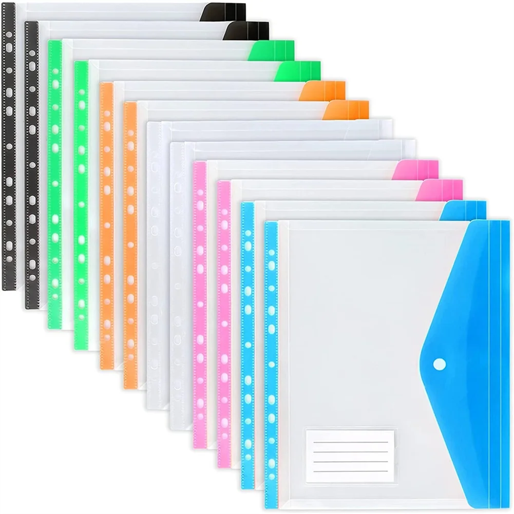 

6pcs Plastic A4 File Folder 11 Hole Envelopes With Lable Document Organizer Waterproof Storage Bag Wallet Office School Supplies