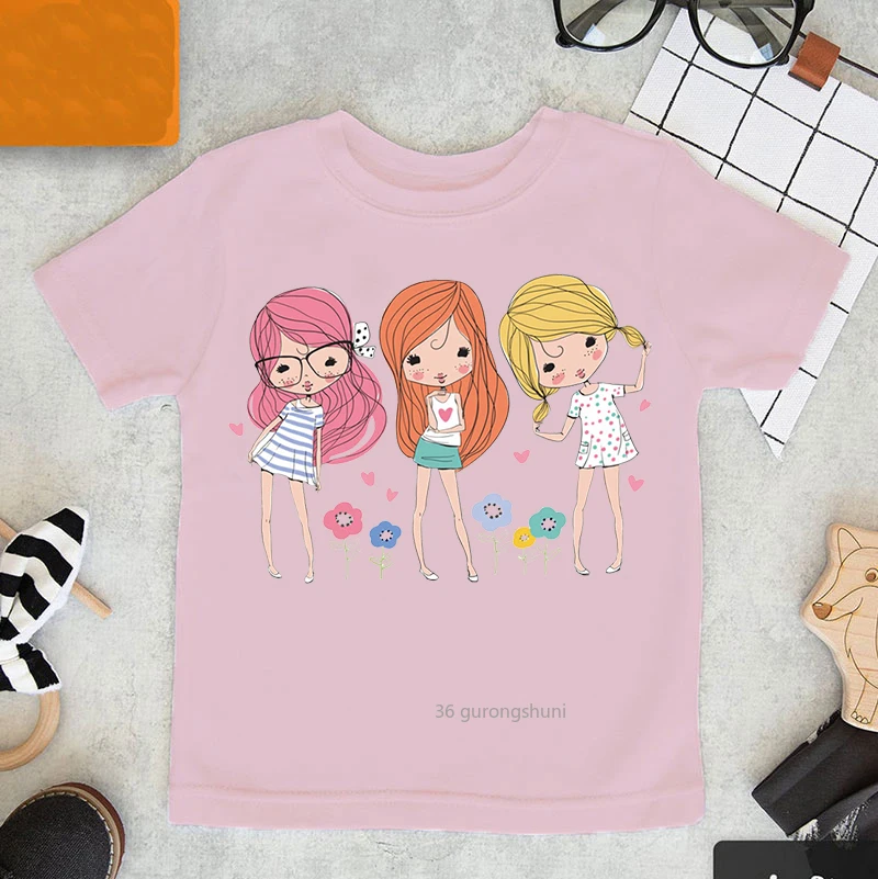 

Love To Dance Ballet Girl Graphic Print Kawaii Children T-shirt T Shirt for Girls Summer Casual Tee Coffee Powder Tops