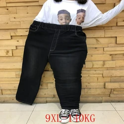 Pantalones vaqueros informales de talla grande para mujer, vaqueros de cintura alta, bolsillo elástico, holgados, otoño e invierno, 150kg, 9XL, 8XL, 7XL