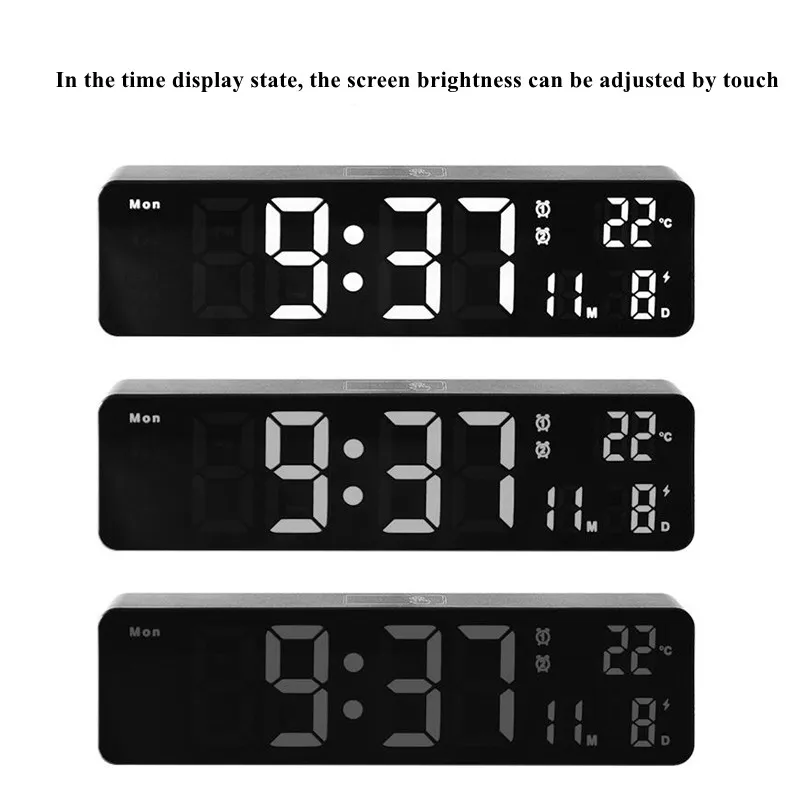 10Inch Large Digital Wall Clock  Voice Control TEMP Date Week Dual Alarms Night Mode Touch Snooze Table Clock 12/24H LED Clock