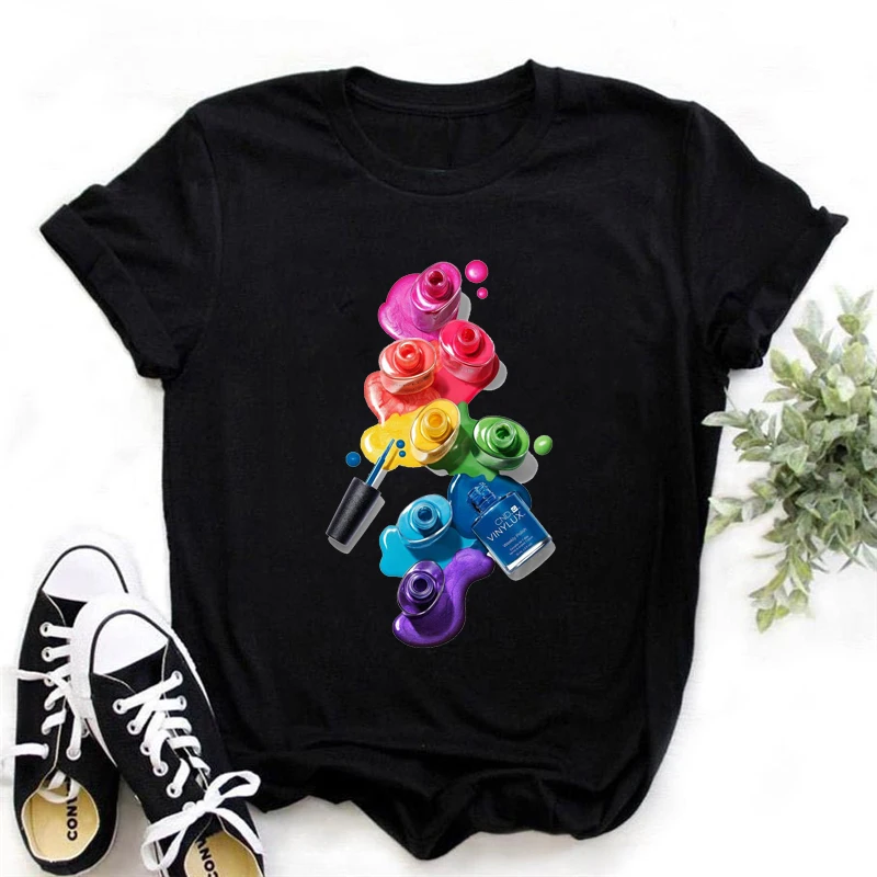 

Women Clothes 2024 Perfect Nails Black T Shirt Femme Watercolor Tshirt Wholesales Funny Graphic Tee Shirts Streetwear