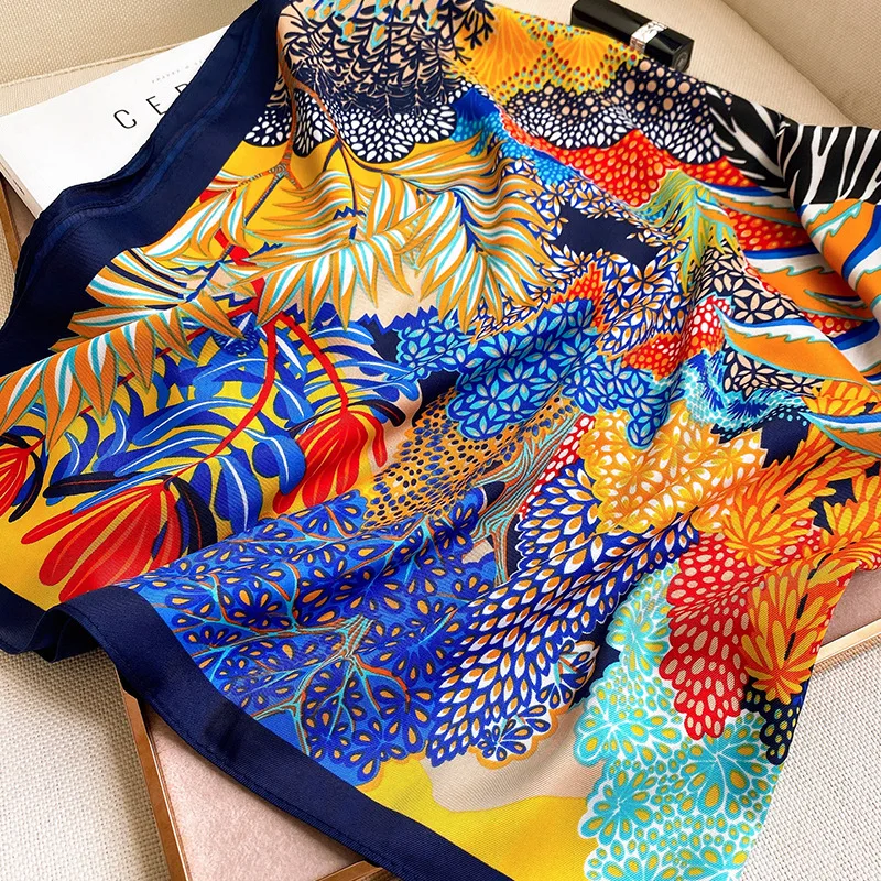 2021 Fashion New Women Silk Square Scarf Vintage Flower Zebra Printed Colorful Pashmina Sun Protective Elegant Dress Neck Wrap