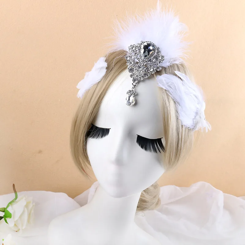 New Retro Feather Dinner Catwalk Photo Feather Diamond Feather Head Flower Christmas Hair Accessories