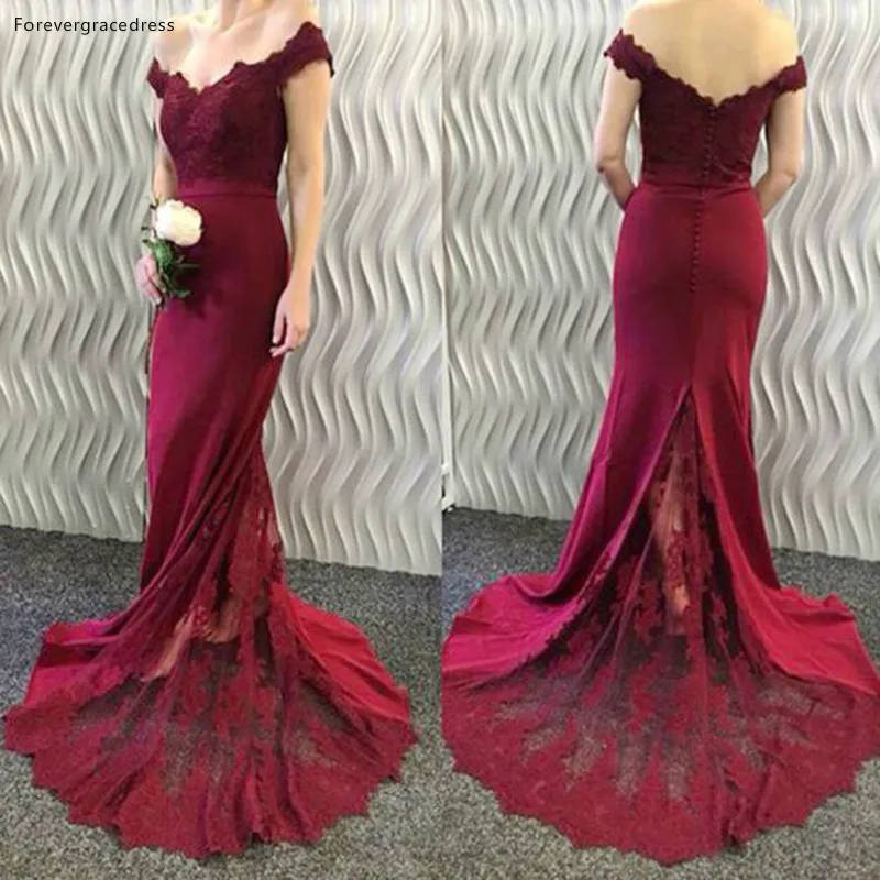 

Burgundy Lace Bridesmaid Dress High Quality Off-the-Shoulder Mermaid Long Party Gown Plus Size