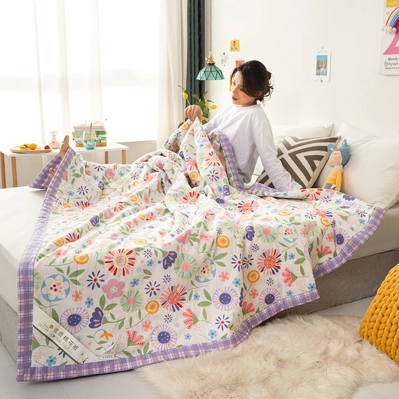 

1pc Printing Pure cotton Comfortable and soft Bedspread Summer Quilt Blanket Comforter Home Textiles