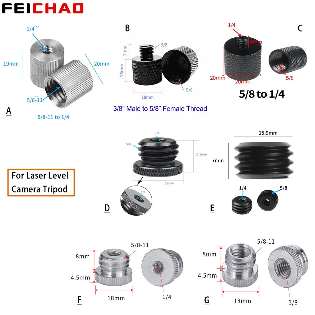 1Pc 1/4 Năm 3/8 Đến Năm 5/8 Nữ Nam Phối Ren Vít Mount Adapter Cho Laser Level Chuyển Đổi Máy Ảnh SLR Ảnh phòng Thu Phụ Kiện