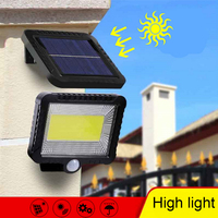 Solar Power LED Wall Lamp 56/100Leds PIR Motion Sensor Waterproof Spotlight Indoor Outdoor Floodlight Garden Light with 5M Cable