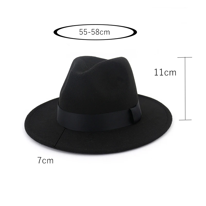 New Vintage Fedora Men Wool Wide Brim Top Hat Witner Autumn for Woman Chapeau Black Church Hat Bowler Ladies women\'s Jazz Hats