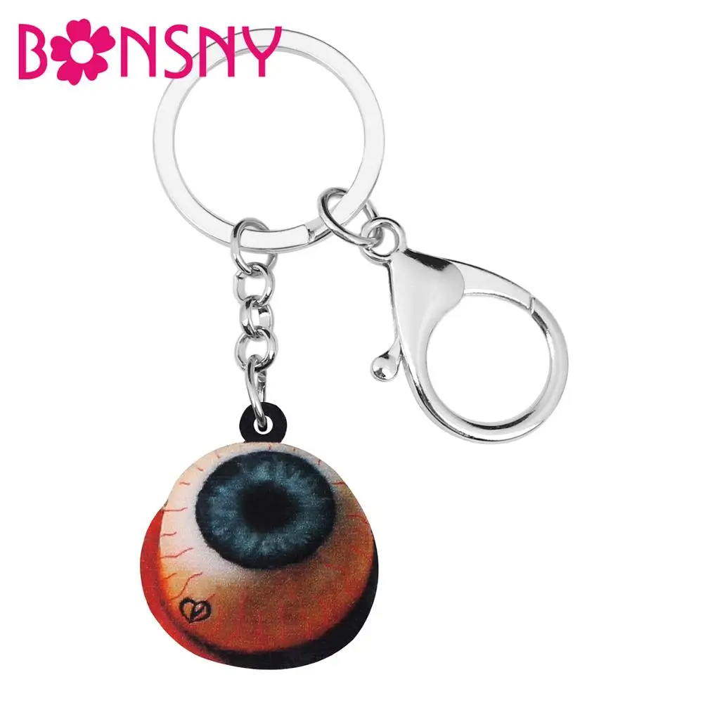 Bonsny Acrylic Halloween Horror Blood Eye Eyeball Key chain Key Ring Bag Car Wallet Keychain For Women Girl Decoration Accessory