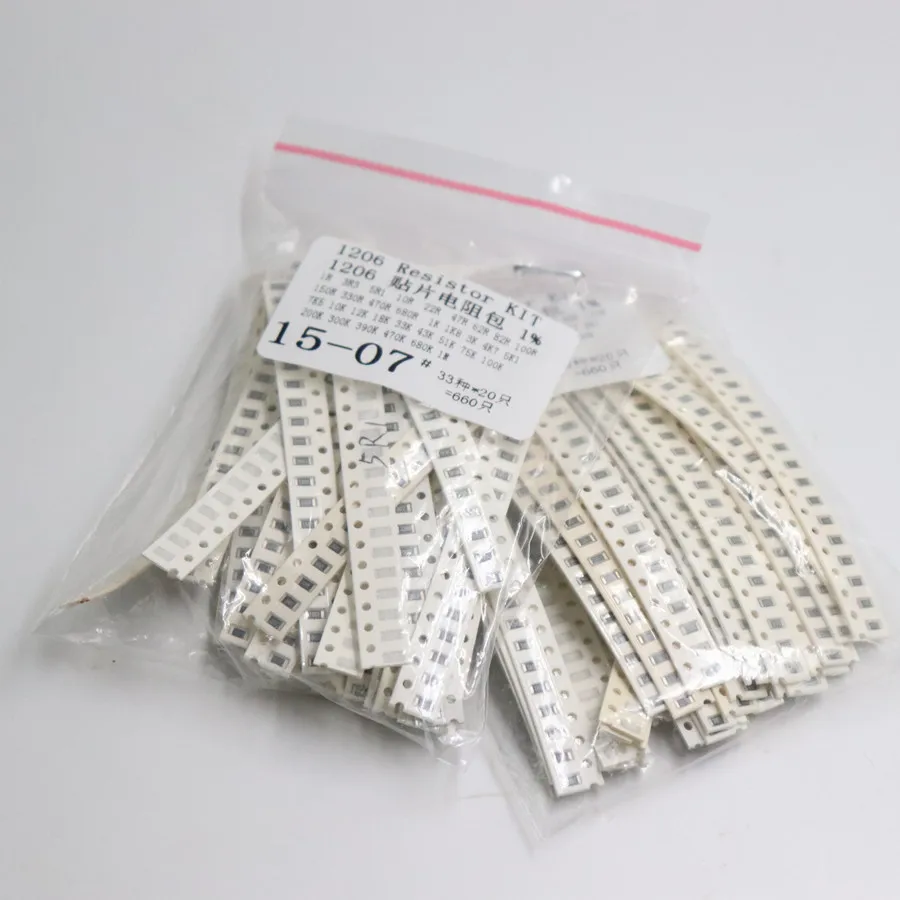 Imagem -02 - Smd 1206 Kit Resistor Sortido Kit de Amostra 1ohm1m Ohm 33x20 Pcs = 660 Pcs