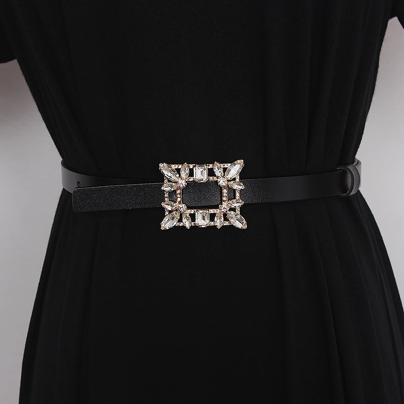 Irregular Rhinestone Stone Buckle Waist Belt Women Genuine Leather Solid Belt Slim Corset Waistband Female Coat Dress Belt Strap