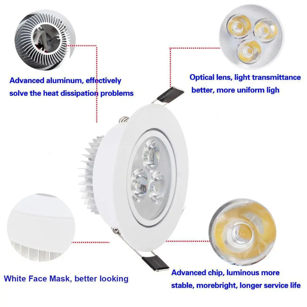 3W z możliwością przyciemniania 110V 220V 12V 24V lampki LED z wpuszczone W sufit LED kolorowe czerwone żółte niebieskie zielone fioletowe