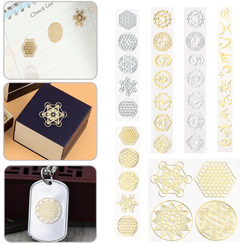 New Metal Energy Decor Sticker Flower Of Life Phone stickers Flower Life Tree Pyramid Epoxy Resin Material Jewelry Decor