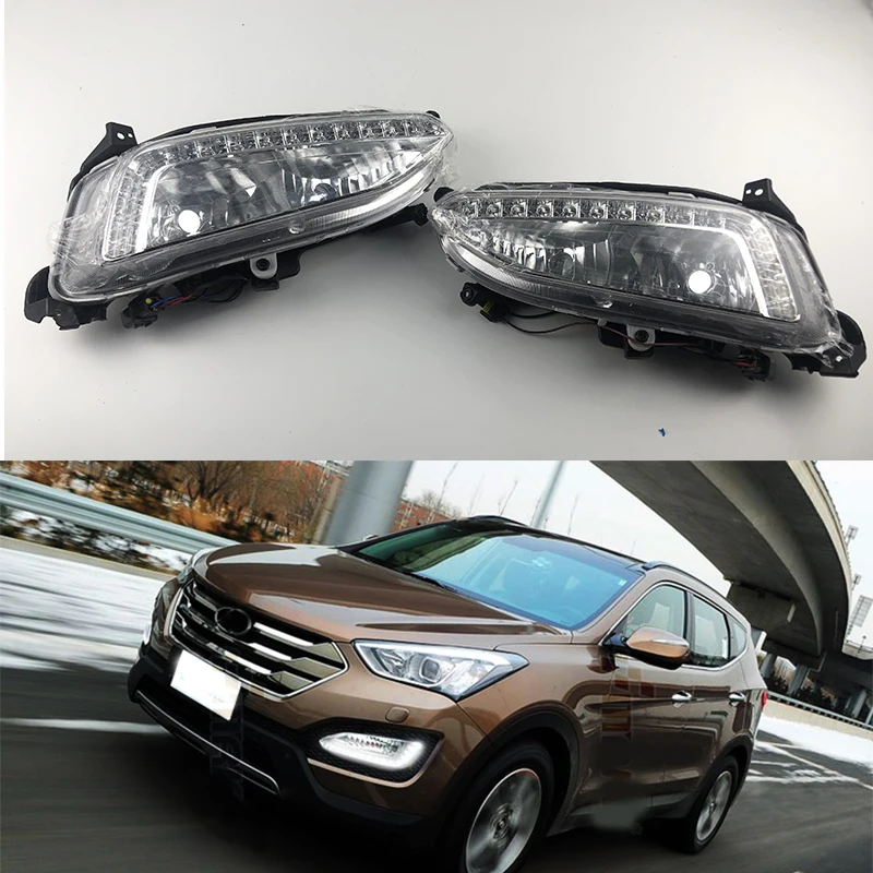 

Daytime Running Light LED Fog Lights For Hyundai Santa Fe IX45 2013 2014 2015 Car Accessories Waterproof 12V Fog Lamp