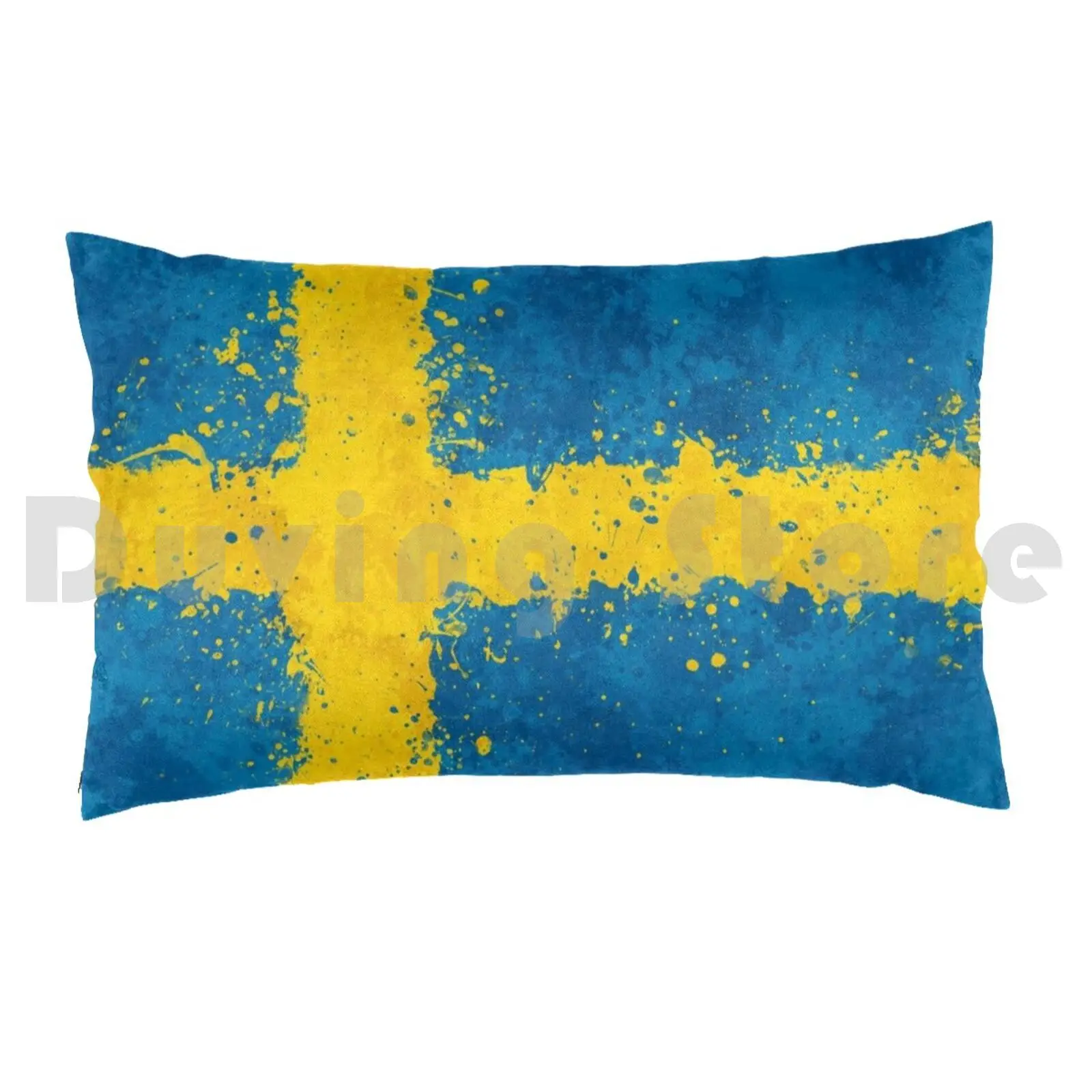 Sweden Flag Action Painting-Messy Grunge Pillow Case Printed 35x50 Sweden Swedish Swede Scandinavian Viking Flag