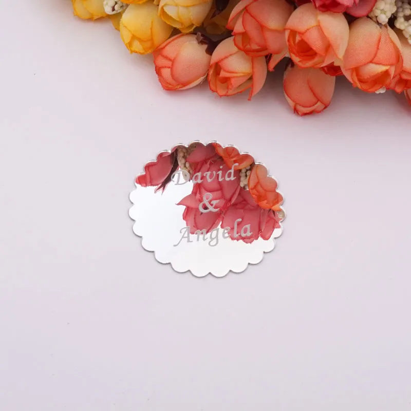 30pcs Personalized Acrylic Mirror Round Custom Couple Name Wedding Date Stickers Guest Small Gift Decoration Party Favors