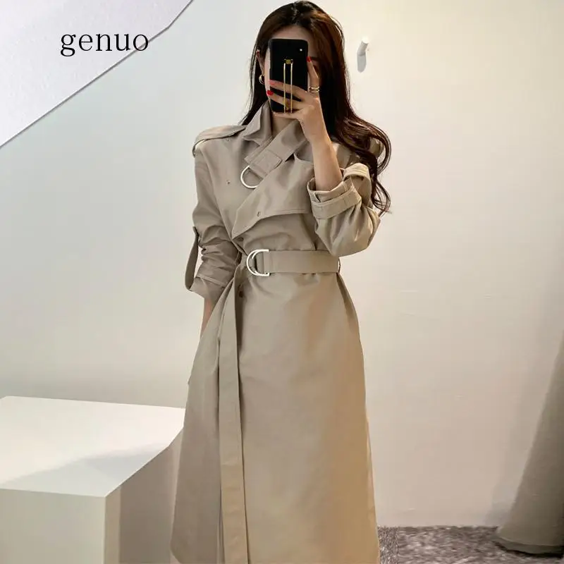 

Korean Design Women Long Sleeve Cloak Long Trench Coat Female Oblique Single Breasted Straight Windbreaker Overcoat Manteau