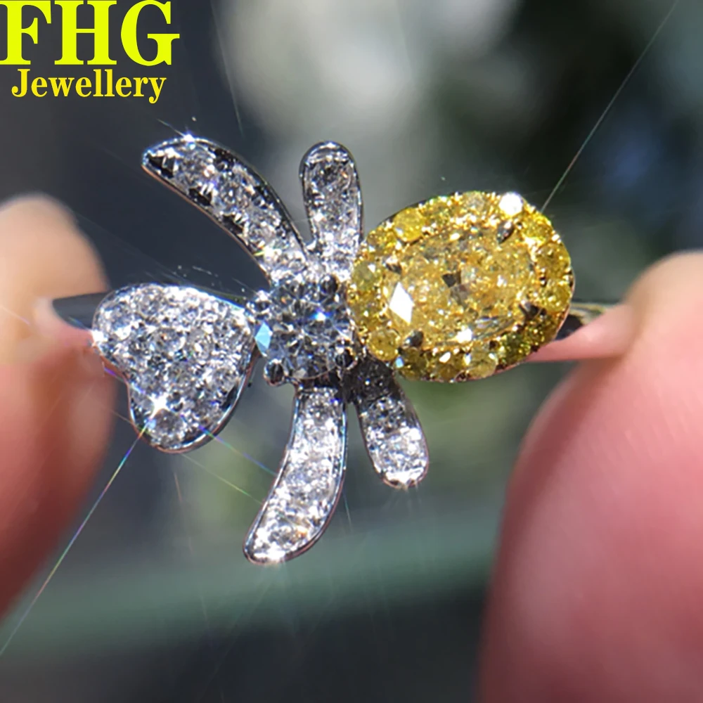 

18K Au750 White Gold Ring 0.4Carat Nature Diamond Yellow diamond Personality bee Ring Wedding Party Engagement Anniversary Ring