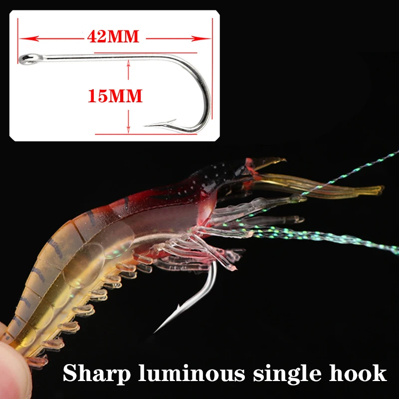 1Pcs Quality Luminous Soft Fishing Lure 75mm 5.5g Fake Shrimp Floating Shaped Lure Hook Bait Bionic Artificial Shrimp with Hook