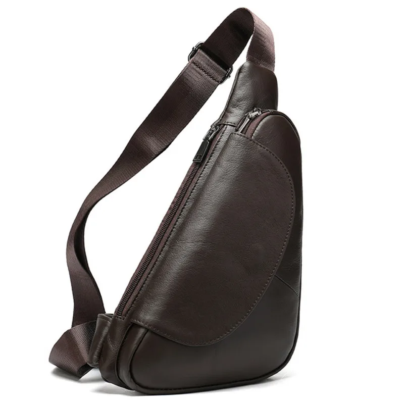 Men Bag Genuine Leather Triangle Chest Bag Brand Shoulder Messenger Crossbody Bags Casual Vintage Sling Back Pack For Male Gift