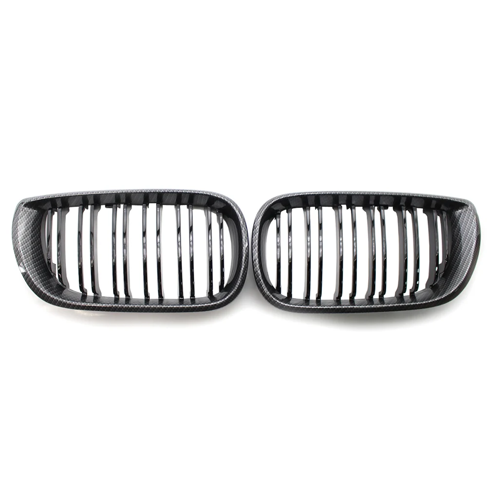 

For BMW E46 4DR 02-05 Carbon Fiber Style Frame Dual Slat Front Grille